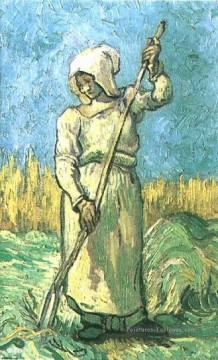  paysanne Art - Femme paysanne avec un râteau après Millet Vincent van Gogh